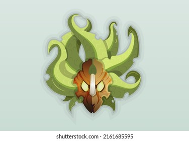 Traditional Devil Mask. Old, Leaves. Glowing - Stock Vector