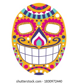 Traditional dia de muertos festival sugar skull vector clipart. Funny coloring mexican smiling calavera skull. Latino culture day of the dead decorative detailed cartoon skull