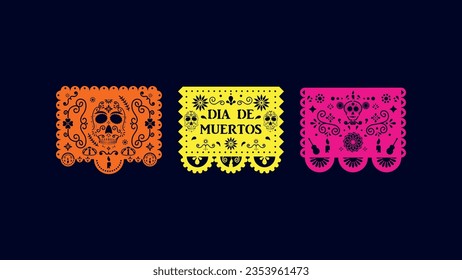 Traditional Dia de Muertos Papel Picado: Colorful Mexican Paper Decoration for Festive Celebrations