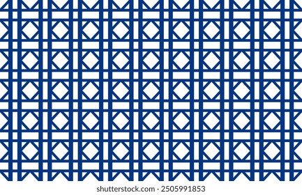 traditional diamond pattern in blue and white colors, two tone blue diamond and rectangles grid block repeat pattern, replete image, design for fabric print