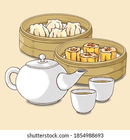 Traditional dim sum in Chinese restaurant