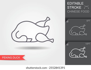 Traditional dish of Chinese cuisine. Peking duck, Line icon with editable stroke with shadow, vector illustration