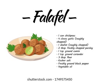 Traditional dish of Jewish cuisine Falafel. Vegetarian food on beige plate. Recipe design template.