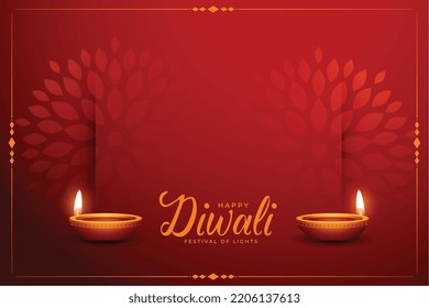 traditional diwali festival banner with floral background in red color 