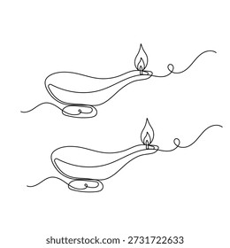 Traditionelle Diya Lampe durchgehende einzeilige Zeichnung einzeln auf weiß