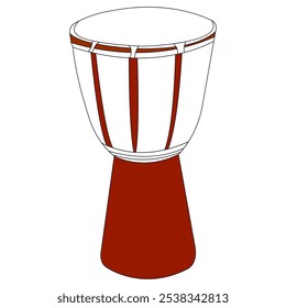 Traditional Djembe Drum Vector Illustration drum, a classic African percussion instrument known for its deep. Perfect for projects related to music, African heritage, rhythm, festivals.