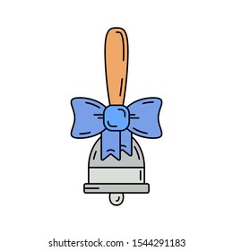 Traditional donations silver church bell with ribbon icon. Holiday winter trendy decoration background. Holidays event, carnival party element. Charity and mutual support. Vector color illustration.