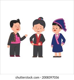 Traditional dress of Karen Hmong people living in Thailand Asia cute flat illustration