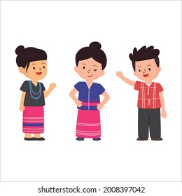 Traditional dress of Karen long neck people living in Thailand Myanmar Asia cute flat illustration