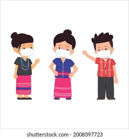 Traditional Dress Of Karen Long Neck People Living In Thailand Myanmar Asia Cute Flat Illustration Wearing A Mask