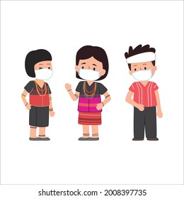 Traditional Dress Of Karen Long Neck People Living In Thailand Myanmar Asia Cute Flat Illustration Wearing A Mask