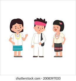 Traditional dress of Karen Tai Yai Lawa people living in Thailand Asia cute flat illustration