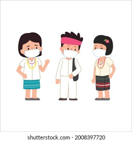 Traditional Dress Of Karen Tai Yai Lawa People Living In Thailand Asia Cute Flat Illustration Wearing A Mask