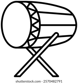 Traditional drum on a stand, symbolizing Suhoor wake-up calls during Ramadan. This line icon illustration is perfect for Ramadan-related apps, cultural content, and festive designs.
