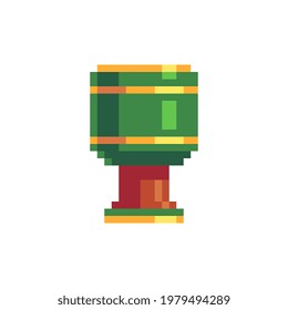 Traditional drum, percussive musical instrument pixel art icon. Isolated vector illustration. 8-bit. Design for stickers, logo, mobile app.