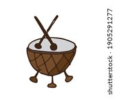 traditional drum vector illustration on white background. drum and drumstick icon. percussion instruments. hand drawn vector. doodle for kids, logo, poster, banner, cover, sticker, clipart. 