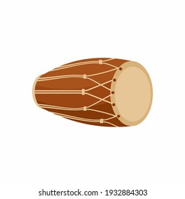 Traditional drums, also known as Kendang or Gendang. Drum used by peoples from Indonesian Archipelago. Indonesian percussion instrument isolated on white background. Cartoon flat vector illustration