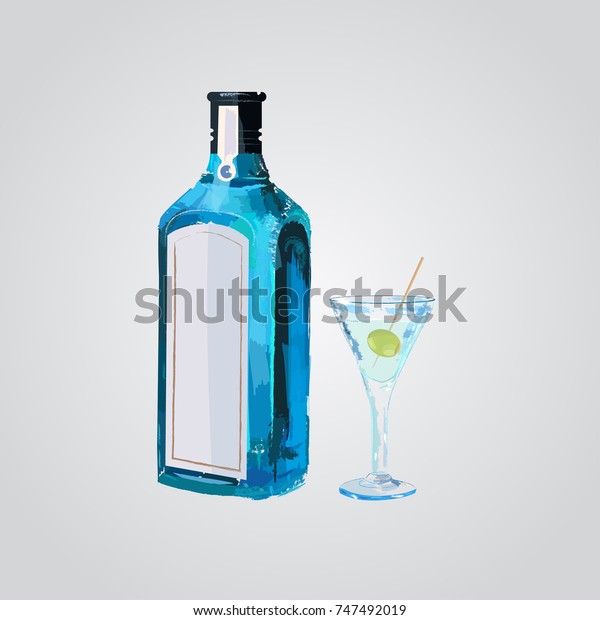 Traditional Dry Gin Blue Bottle Glass Stock Vector (Royalty Free) 747492019