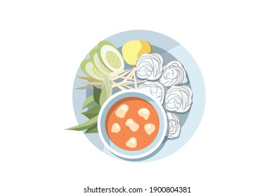 Traditional dumpling vegetarian momos food from Nepal served with tomato chutney over moody, Plate of traditional nepali food momos. Steam cooked momos with sauce. vector illustration isolated