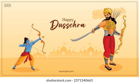 traditional dussehra festival card with ravan and bow arrow
