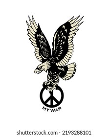 Traditional eagle flying for peace. my war. Old school eagle free vector