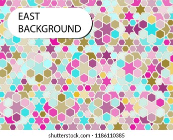 Traditional east background. Arabic design for greeting card for Ramadan Kareem. Islamic ornamental colorful mosaic. Arabesque pattern.