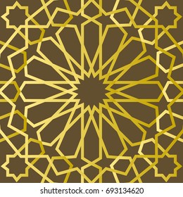 Traditional east geometric decorative pattern gold style. Arabic pattern background. Islamic ornament vector.