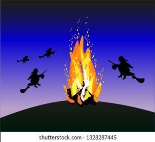 Traditional Easter bonfire to scare off the witches at their yearly travel to Blockula (Blåkulla), the place in Sweden where the witches celebrated their sabbath. Vector Illustration