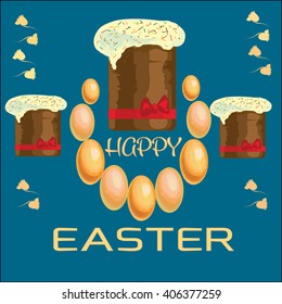 Traditional Easter cake with eggs. Easter card. Happy easter