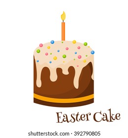 Traditional easter cake, holiday kulich, easter cake preparing in kitchen vector illustration. Easter sweet cake decorated drops spring dessert vector illustration.