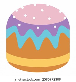 Traditional Easter cake with icing and sprinkles. Easter celebration design for greeting card, invitation, poster.  Vector illustration on white background 