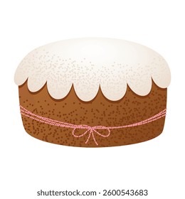Pastel tradicional de Pascua con glaseado blanco y una cinta rosa sobre un fondo blanco. Postre festivo de vacaciones. Celebración de Pascua y vacaciones de primavera.