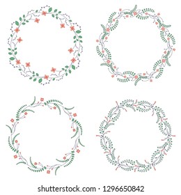 Traditional Easter decorative spring wreath, isolated floral frame on white background. Simple geometrical flowers and leaves, element for greeting card