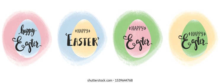 Traditional Easter eggs with lettering. Universal elements set for design on white background
