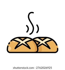 Traditional Easter hot cross buns vector icon. Hand-drawn fill cut color illustration of religious holiday bread.