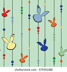 traditional  Easter seamless green  rabbit background pattern