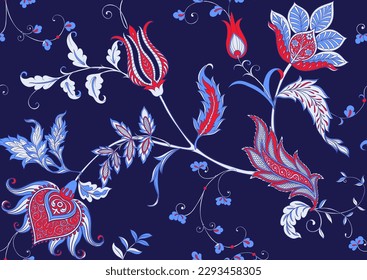 Traditionell östlicher klassischer Luxus altmodischer Blumenverzierung. Nahtloses Muster, Hintergrund. Vektorgrafik.