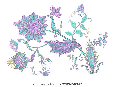 El lujoso y tradicional ornamento floral de estilo clásico-oriental. Imágenes prediseñadas, conjunto de elementos para el diseño. Ilustración vectorial.