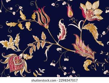 Traditionell östlicher klassischer Luxus altmodischer Blumenverzierung. Nahtloses Muster, Hintergrund. Vektorgrafik.