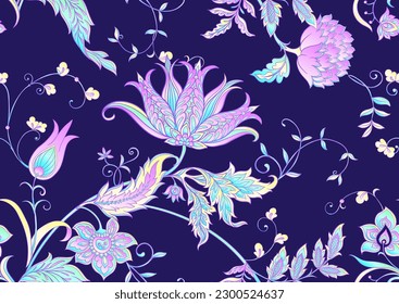Traditional eastern classical luxury old fashioned floral ornament. Seamless pattern, background. Vector illustration.