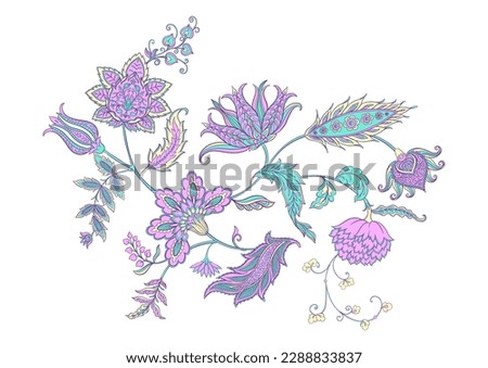 Traditional eastern classical luxury old fashioned floral ornament. Clip art, set of elements for design. Vector illustration.
