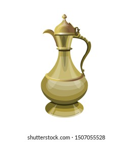 Traditional eastern coffee pot, jug, dallah, aftaba. Vector illustration isolated on white background