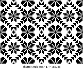 Traditional Eastern European Folk Floral Pattern In Black And White. Seamless Embroidery Vector Pattern From Transylvania.