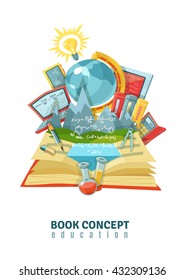 Traditional education concept with open book earth globe and modern electronic educational technology composition abstract vector illustration 