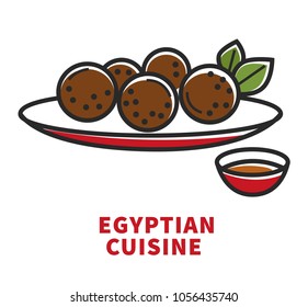 Traditional Egyptian cuisine promotional poster with plate of meat balls