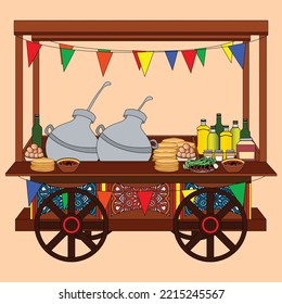 Traditionelle ägyptische Food Cart Boans und Falafel Illustration Vektorgrafik Oriental 1