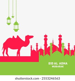 Tarjeta tradicional del festival islámico Eid al adhamubaraken estilo acuarela