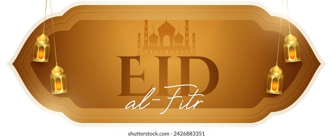 traditional eid al fitr festive wallpaper with hanging lamp vector (Translation of Eid Al Fitr is Festival of breaking ramadan fast)