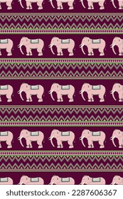 Traditional Elephant Ethnic Pattern Vector 3D.  Design for fabric, tile, embroidery, clothing, carpet, background and wallpaper