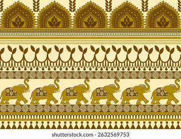 Traditional elephant seamless pattern with oriental mandala.
